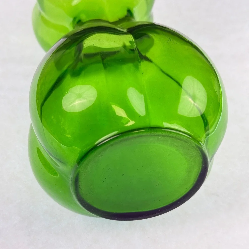 Vintage Emerald Green Art Glass Vase Four Lobed Rim Mid Century Modern